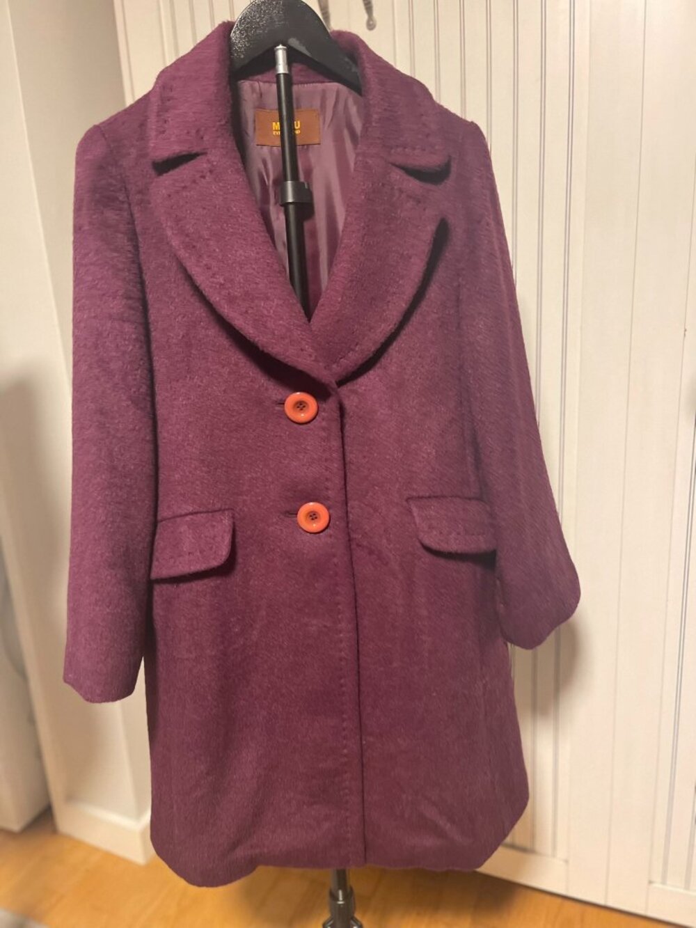 Vintage MOSU Purple 50% Alpaca+25% Wool Coat Shawl Collar ,Women's M